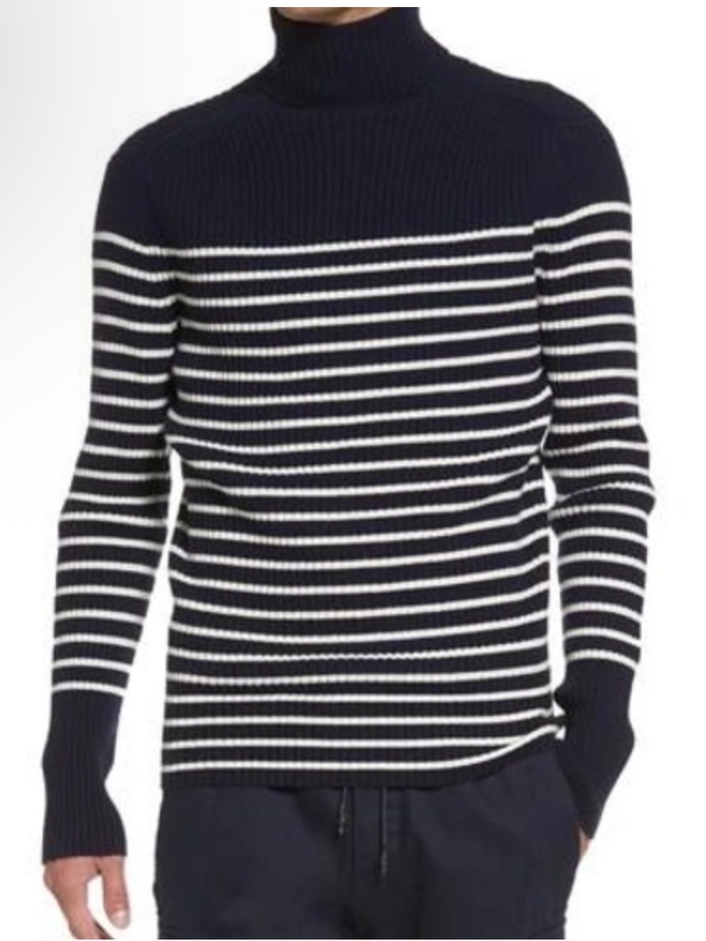 Vince 100% Cashmere Men's Black & White Stripe Turtleneck Sweater Size: XL